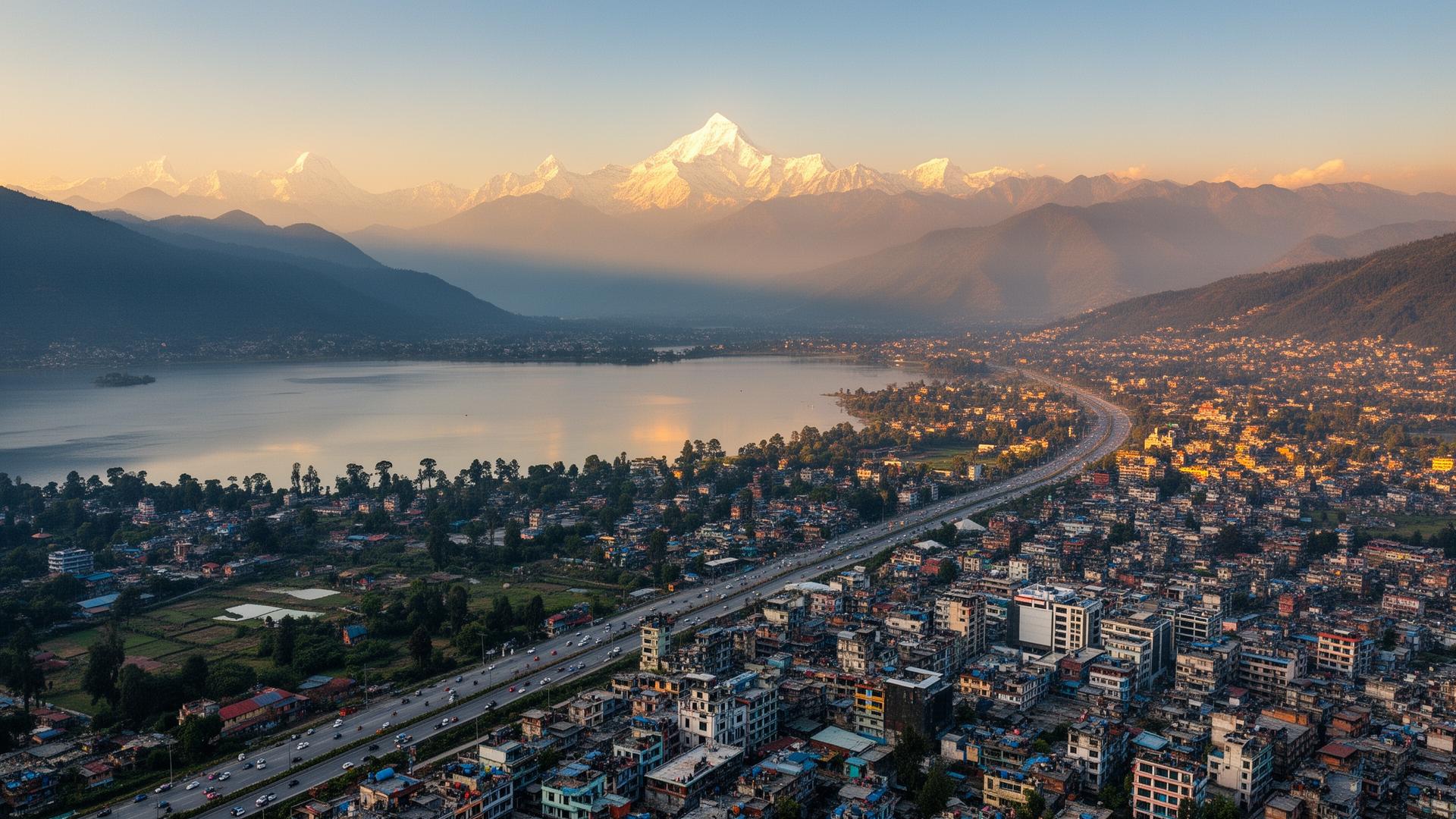 Pokhara cityscape with mountains - Book rides in Pokhara